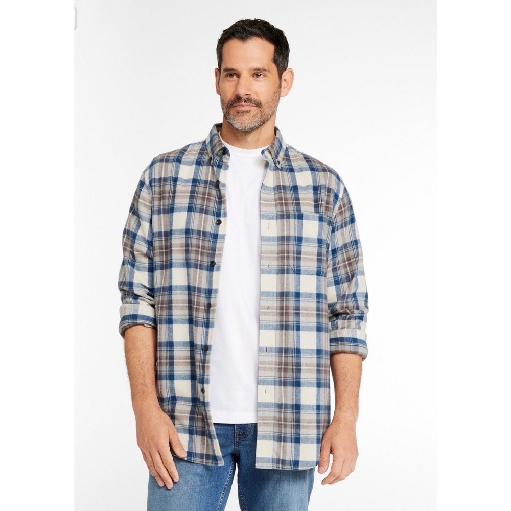 L.L.Bean Men's Flannel Plaid Shirt XXL Traditional Fit Blue Brown Cotton